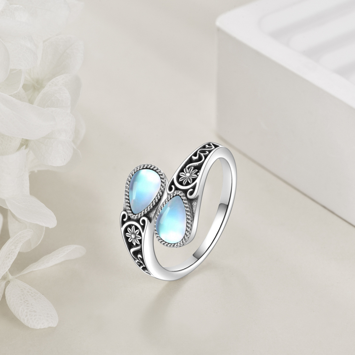 Bague en argent sterling en forme de goutte ou de poire en pierre de lune-4