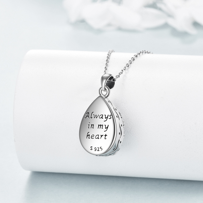 Sterling zilveren teardrop/parelvormige maansteen levensboom & druppelvormige urnenketting voor as met gegraveerd woord-4