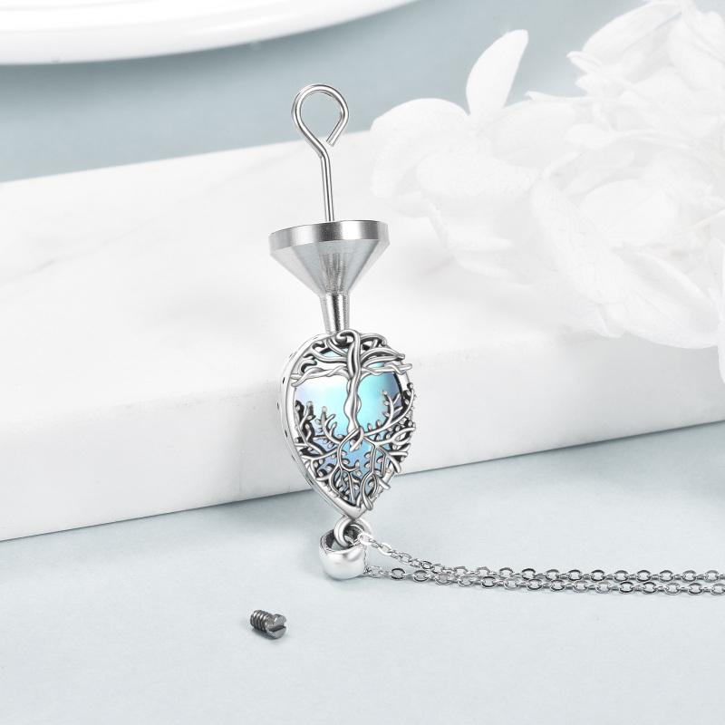 Sterling zilveren teardrop/parelvormige maansteen levensboom & druppelvormige urnenketting voor as met gegraveerd woord-5