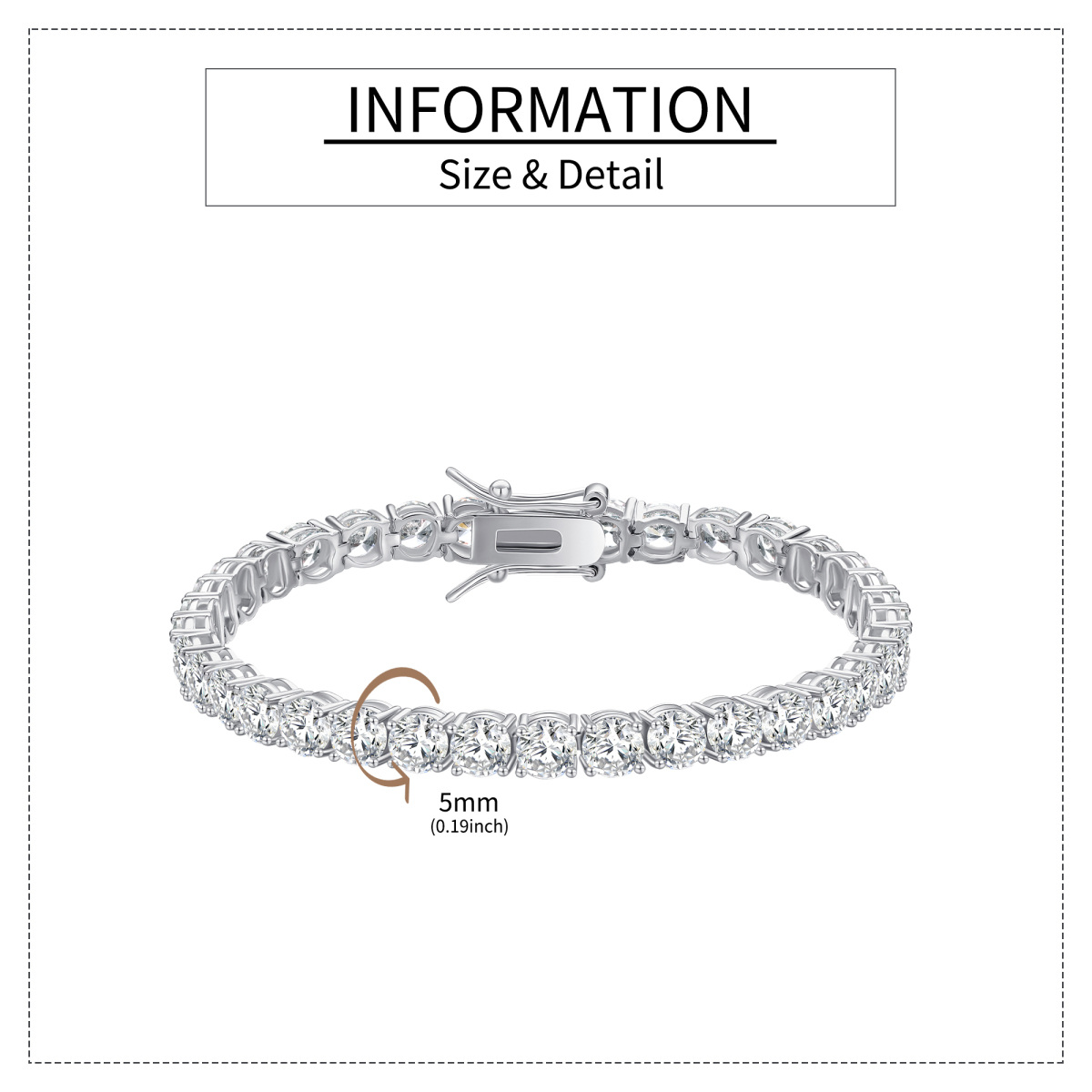 Sterling Silver Cubic Zirconia Tennis Chain Bracelet Bangle-5