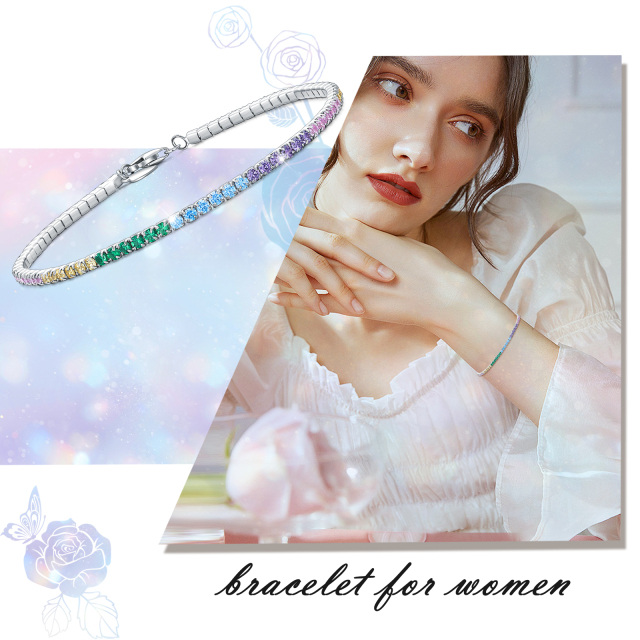 Bracciale a catena Tennis in argento sterling con zirconia cubica-3