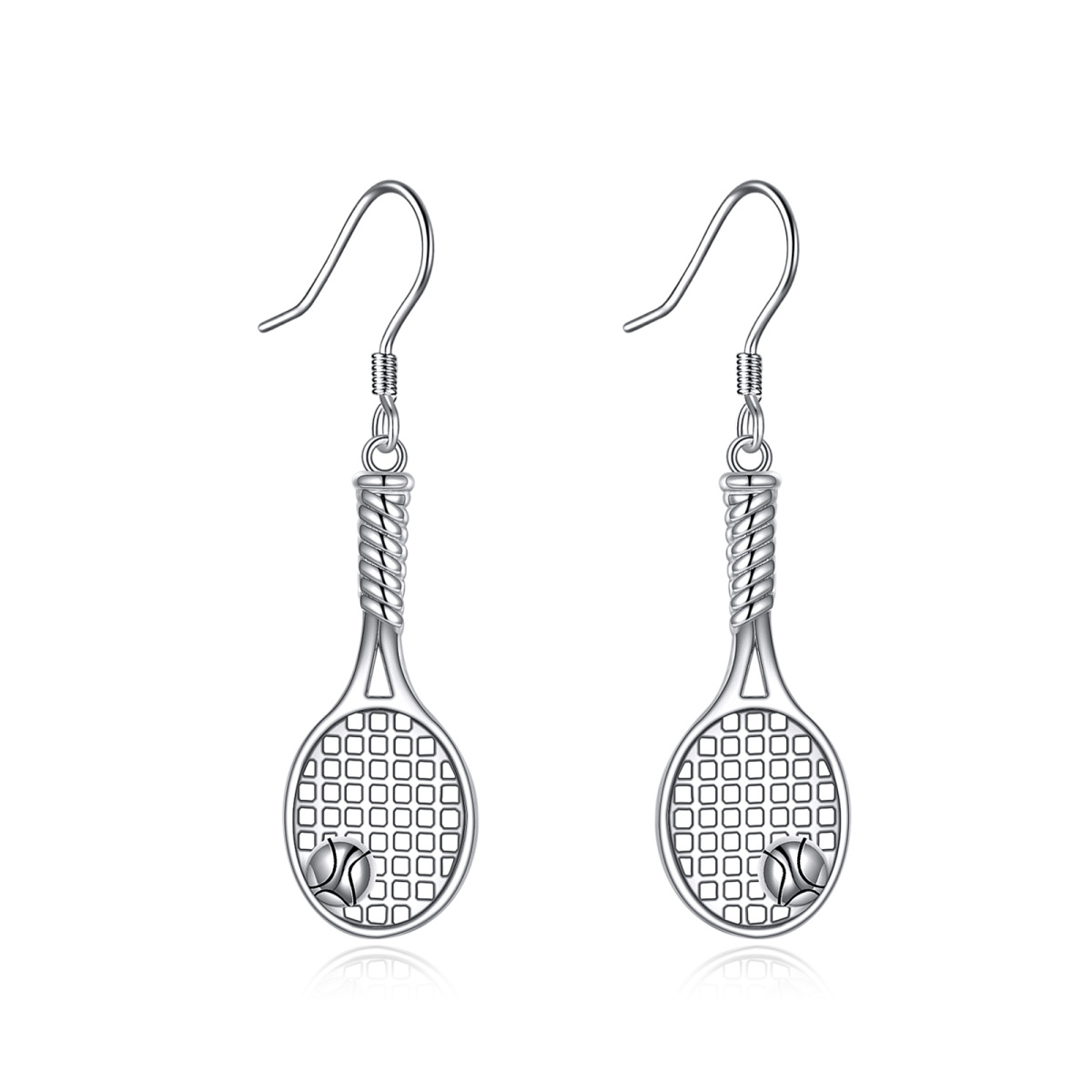 Sterling Silber Tennis Racke Tropfen Ohrringe-1