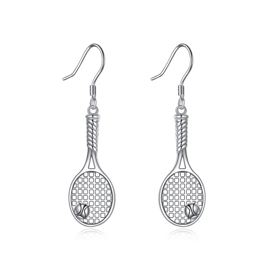 Sterling Silver Tennis Racke Drop Earrings