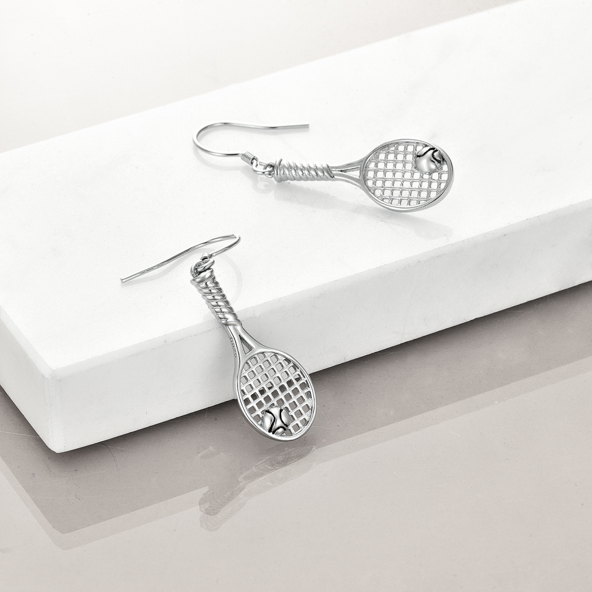 Sterling Silver Tennis Racke Drop Earrings-3