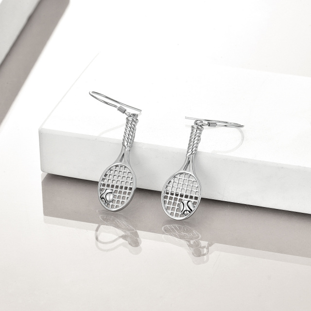 Sterling Silver Tennis Racke Drop Earrings-4