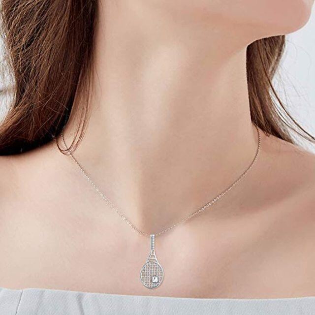 Argento 925 Collana con ciondolo a forma di racchetta da tennis Gioielli per gli amanti dello sport-2