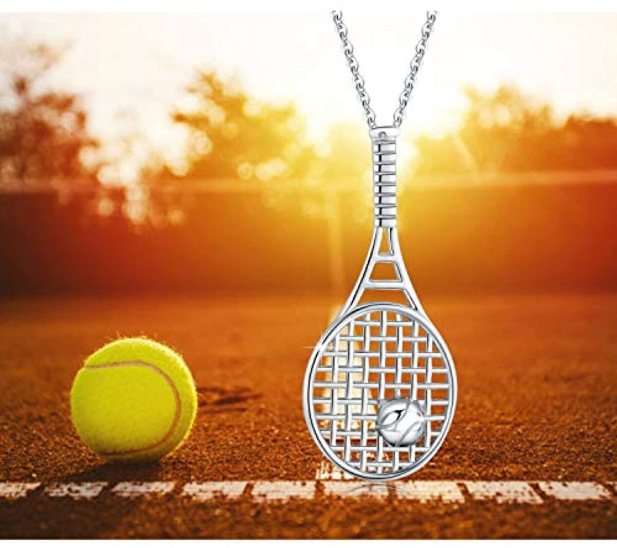 925 Sterling Silver Tennis Racket Pendant Necklace Sports Lover Jewelry-4