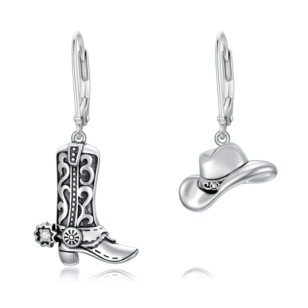 Boucles d'oreilles dormeuses Texas Boots en argent sterling-1