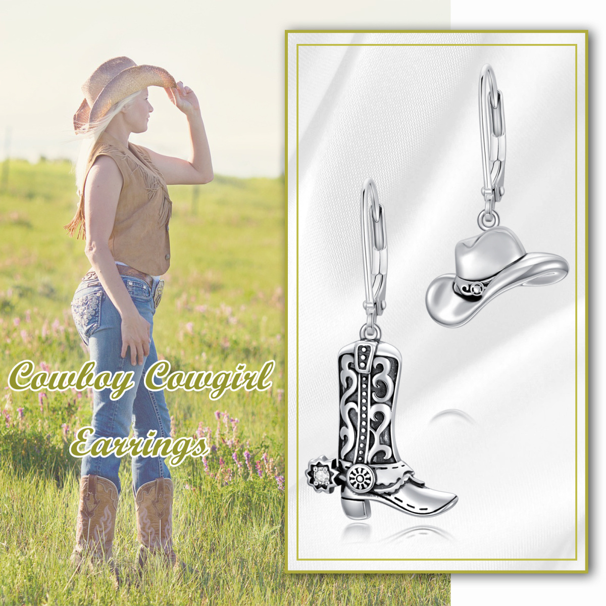 Boucles d'oreilles dormeuses Texas Boots en argent sterling-6