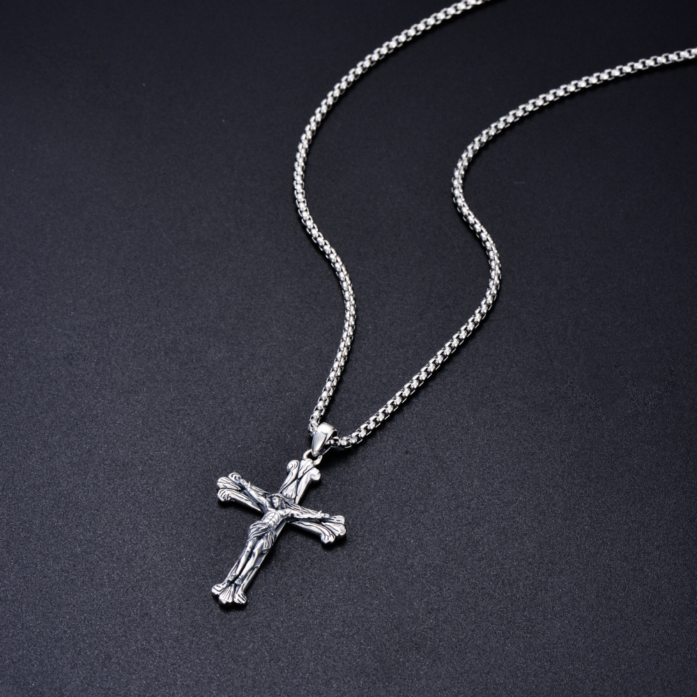 Cruz de prata esterlina texturizada com pingente de Jesus Colar para homens-4
