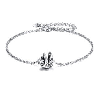 Sterling Silver Textured Sloth Charm Bracelet-8