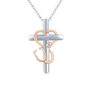 925 sterling silver themed rose gold stethoscope cross necklace for doctor nurse medical jewelry-48