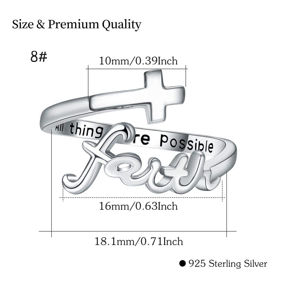 Anello aperto in argento sterling All Things Are Possible Faith Cross per donna-5
