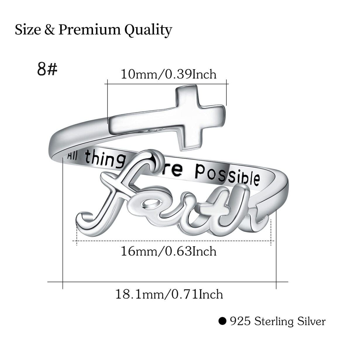 Srebrny pierścień z krzyżem wiary i napisem „Wszystko jest możliwe” dla kobiet-5