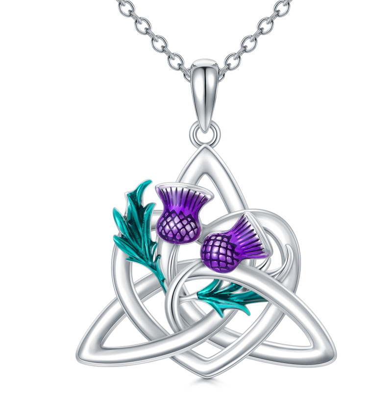 Sterling Silver Thistle & Celtic Knot Pendant Necklace-13