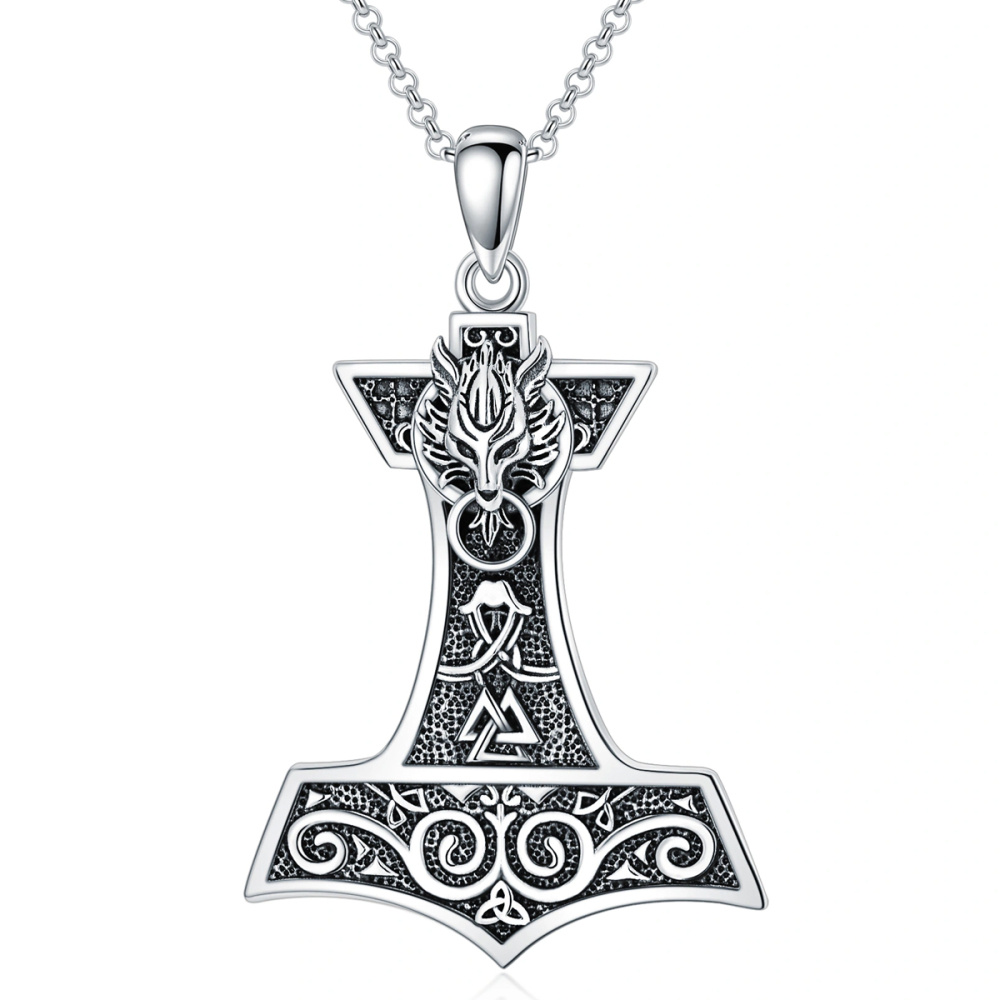 Collier en argent sterling à pendentifs Thor's Hamme pour hommes-1