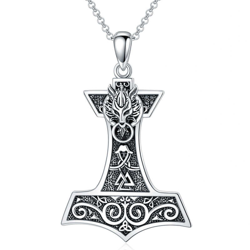 Sterling Silver Thor's Hamme Pendant Necklace for Men-13