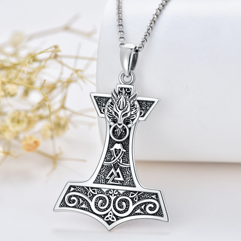 Sterling Silver Thor's Hamme Pendant Necklace for Men-3