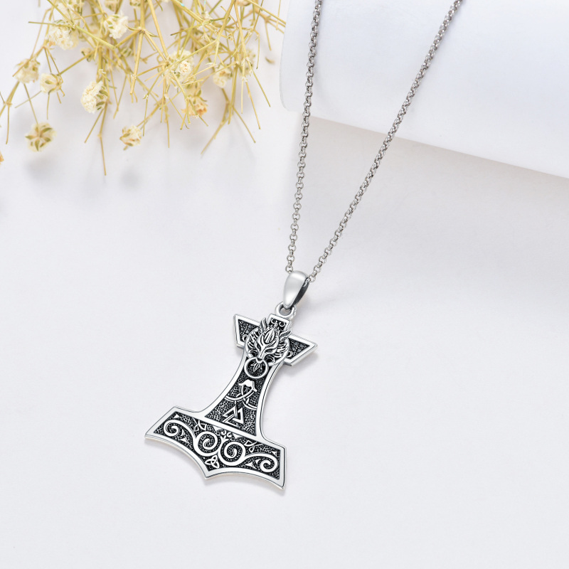 Sterling Silver Thor's Hamme Pendant Necklace for Men-4
