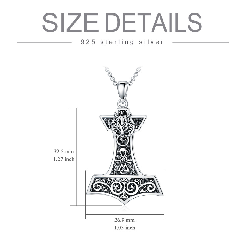Sterling Silver Thor's Hamme Pendant Necklace for Men-5