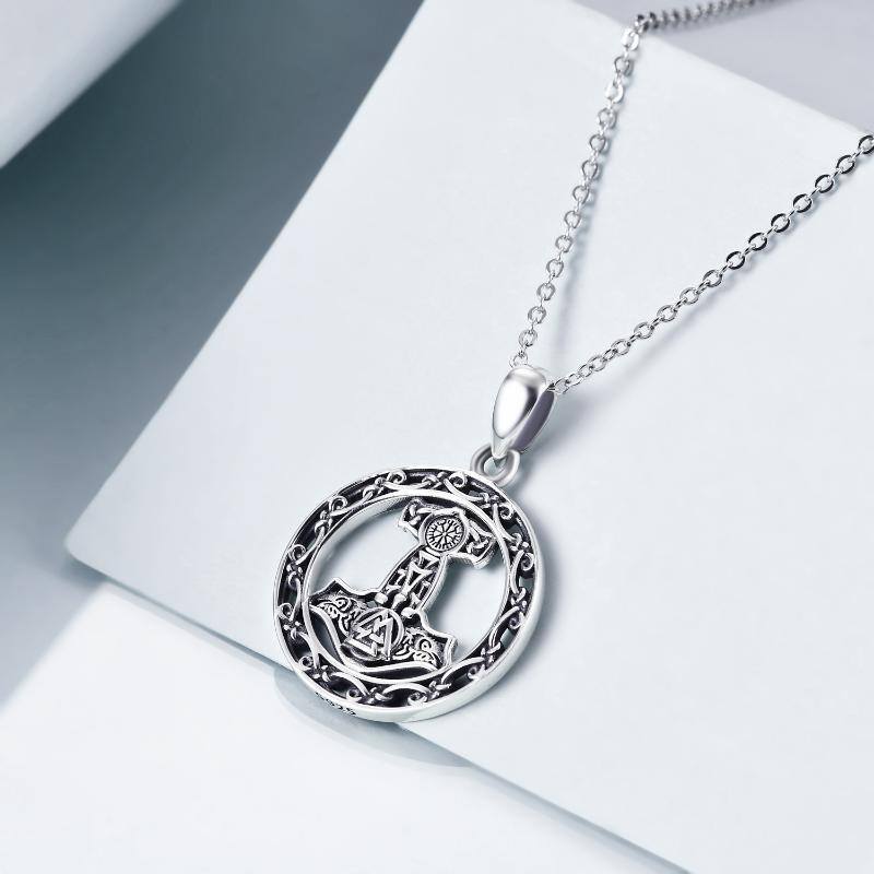 Sterling Silver Thor's Hamme Pendant Necklace-3