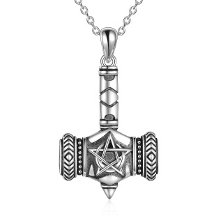 Sterling Silver Thor's Hamme Pendant Necklace-14