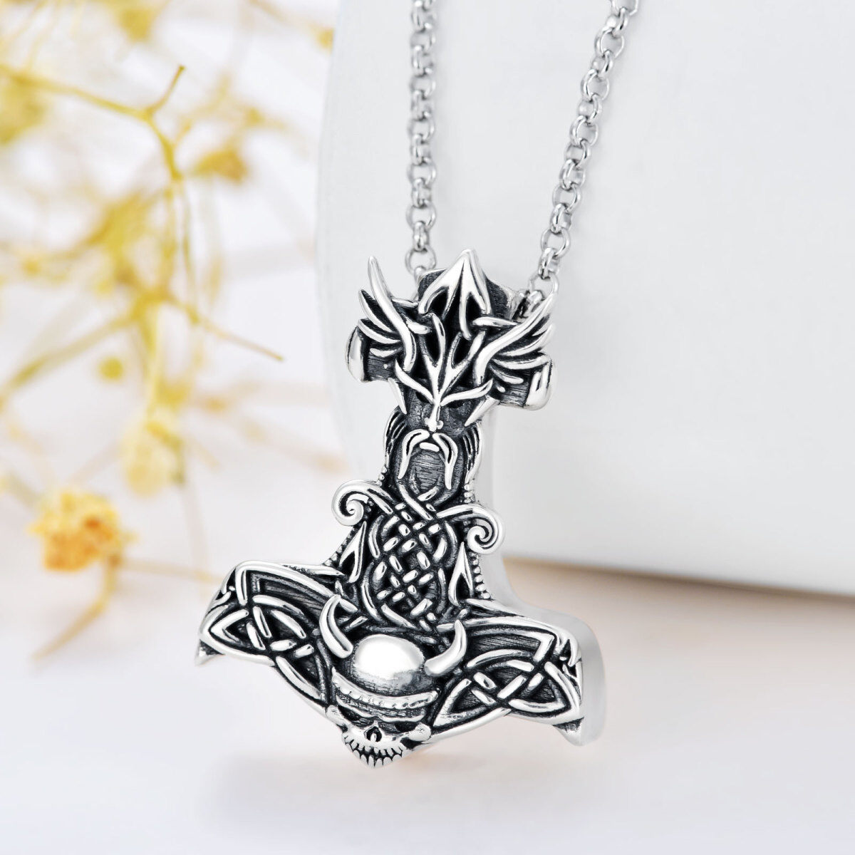 Sterling Silver Viking Hammer Urn Necklace For Ashes Cremation Jewelry For Men-3