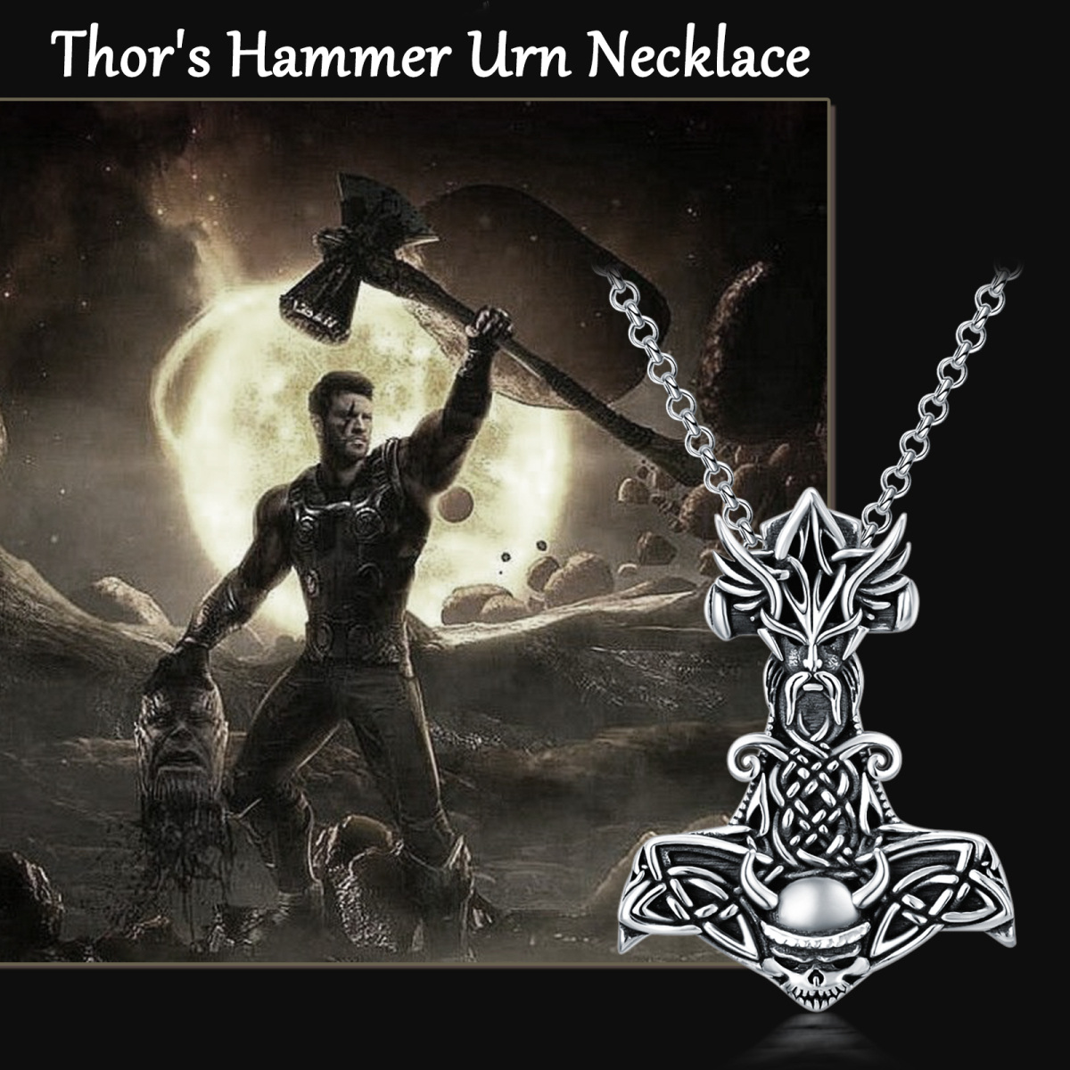 Sterling zilveren Viking Hammer Urn ketting voor as crematie sieraden voor mannen-6