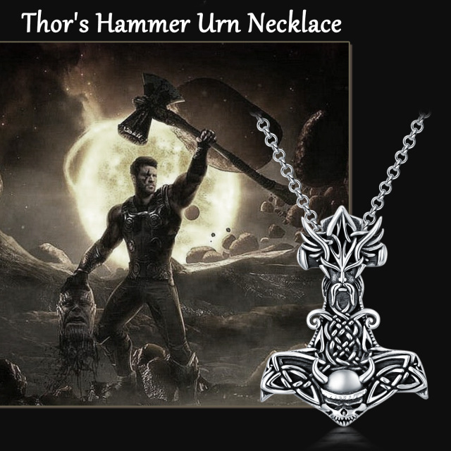 Collar urna Thor's Hamme de plata de ley para cenizas para hombre-6