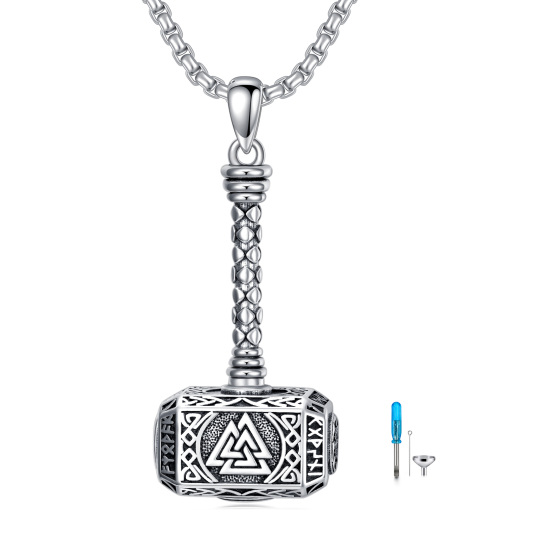 Collar de plata de ley Thor's Hammer Celtic Knot Urn para cenizas para hombre