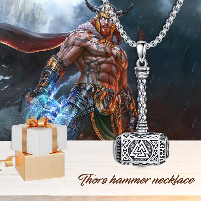 Collar de plata de ley Thor's Hammer Celtic Knot Urn para cenizas para hombre-3