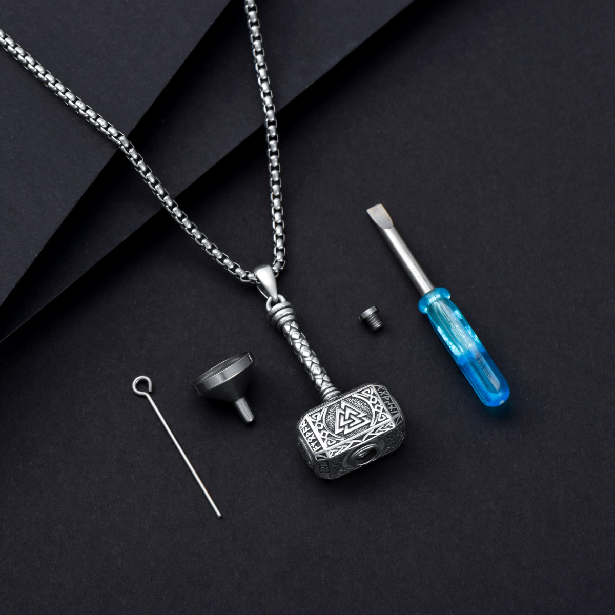 Sterling zilveren Thor'S Hammer Keltische knoop Urn ketting voor as-4