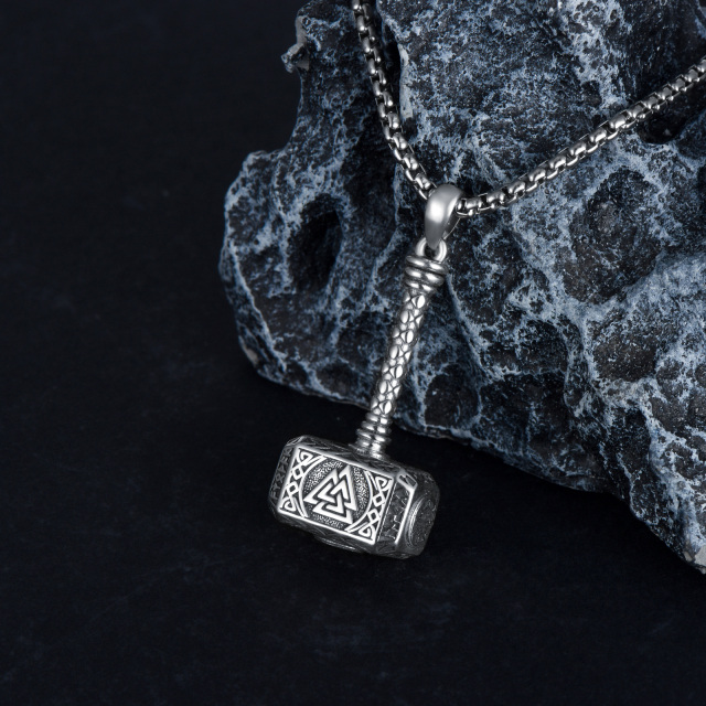 Collar de plata de ley Thor's Hammer Celtic Knot Urn para cenizas para hombre-5