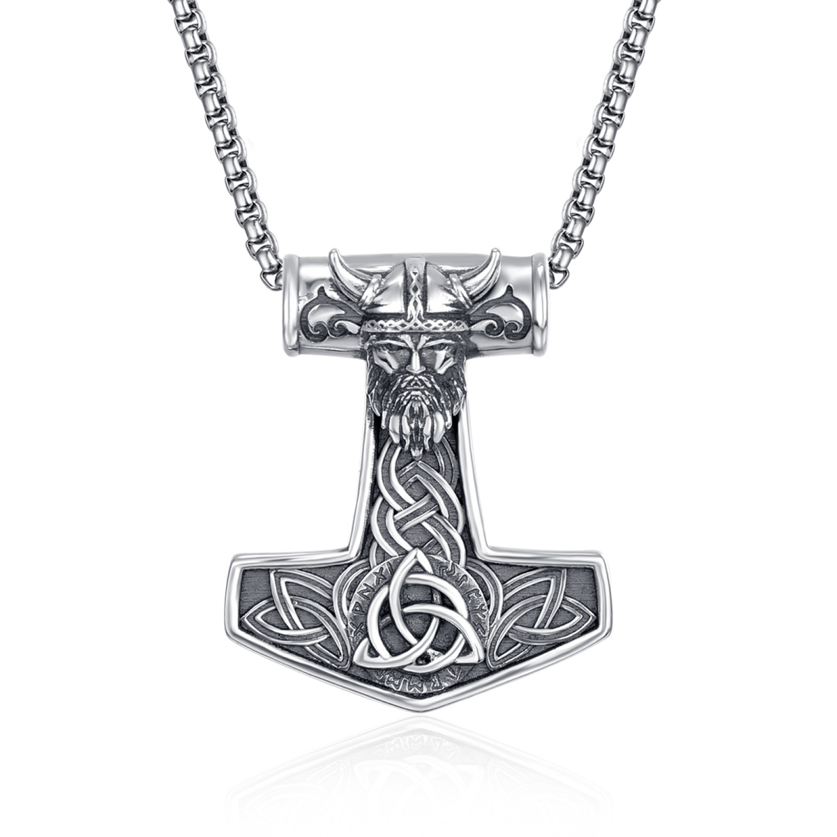 Colar de prata esterlina com pendente Thor's Hammer Odin Norse para homem-1