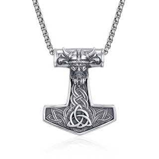 Sterling Silver Thor's Hammer Odin Norse Pendant Necklace for Men-13