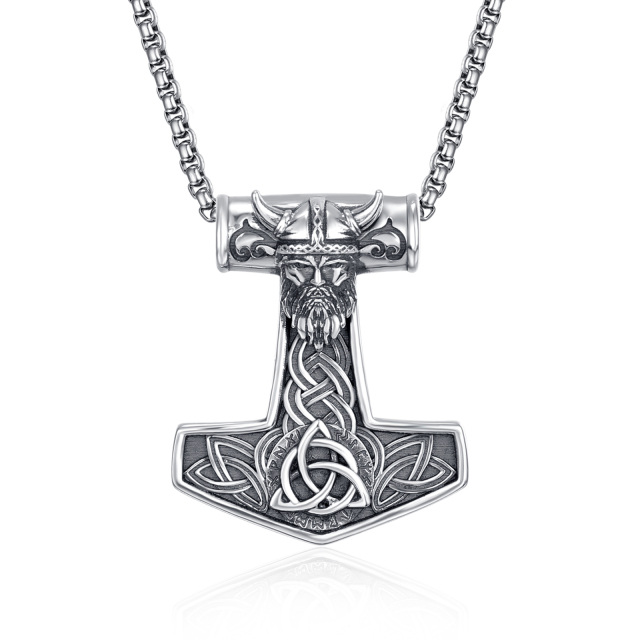 Sterling Silver Thor's Hammer Odin Norse Pendant Necklace for Men-3