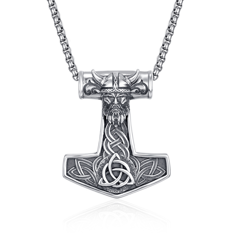 Sterling Silver Thor's Hammer Odin Norse Pendant Necklace for Men-15
