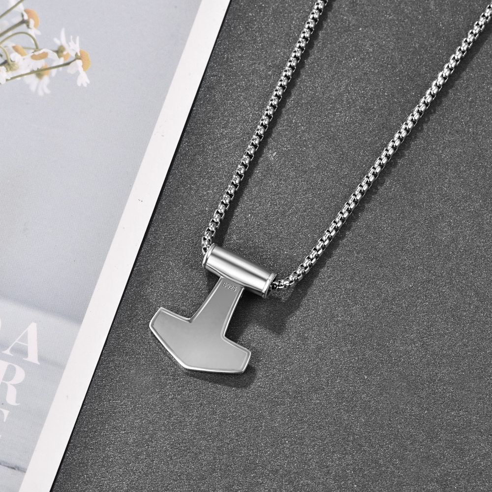Sterling Silver Thor's Hammer Odin Norse Pendant Necklace for Men-4