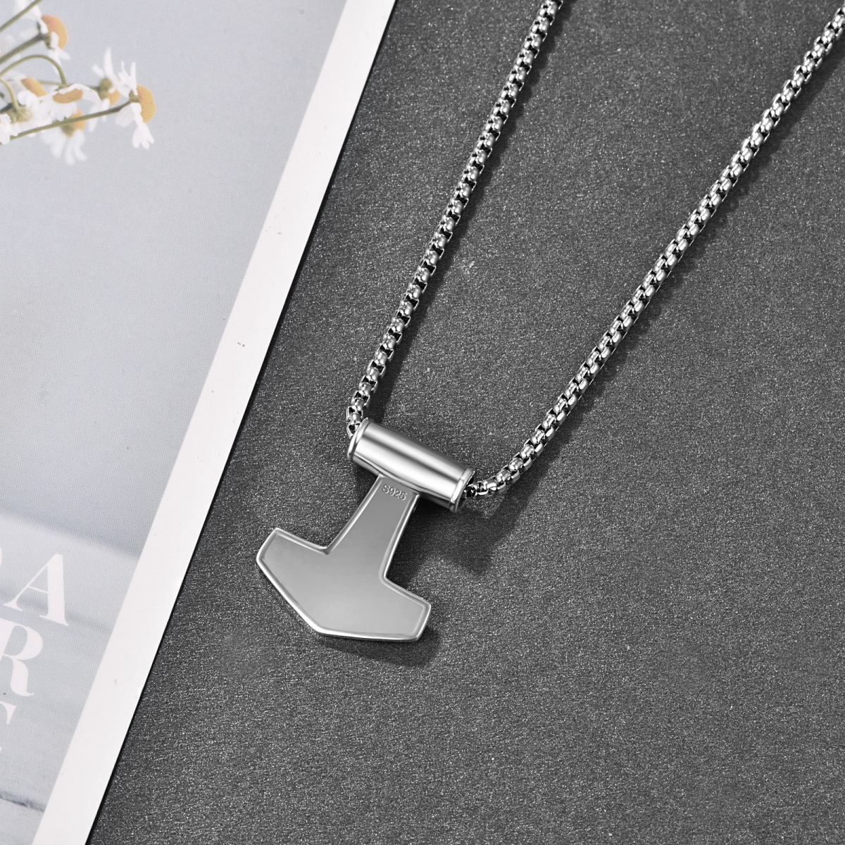 Colar de prata esterlina com pendente Thor's Hammer Odin Norse para homem-4