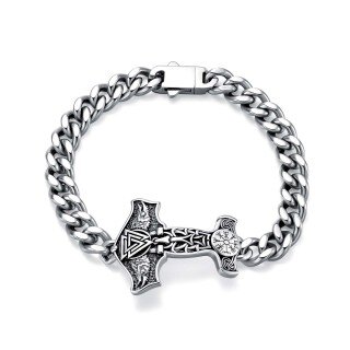 Sterling Silver Thor's Hammer Pendant Bracelet for Men-2