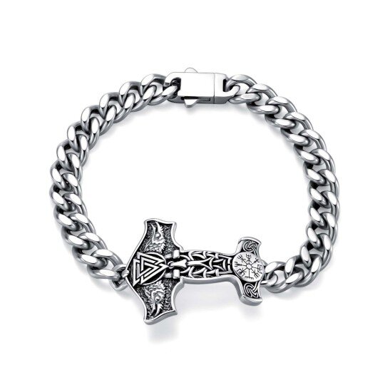 Sterling Silver Thor's Hammer Charm Bracelet for Men