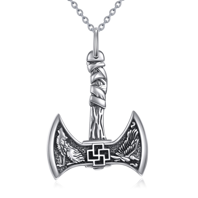 Sterling Silver Thor's Hammer Pendant Necklace-10