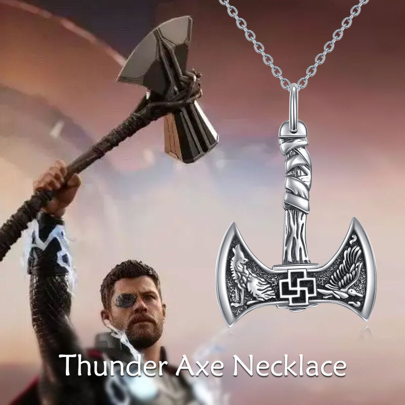 Sterling Silver Thor's Hammer Pendant Necklace-5