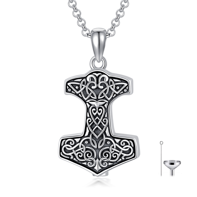 Sterling Silver Thor'S Hammer Urn Necklace For Ashes-2