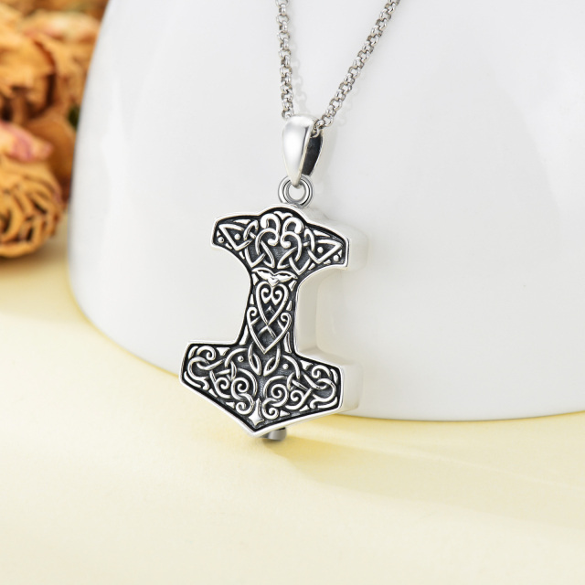 Sterling Silber Thor's Hammer Urne Halskette für Asche für Männer mit Rolo Kette-4