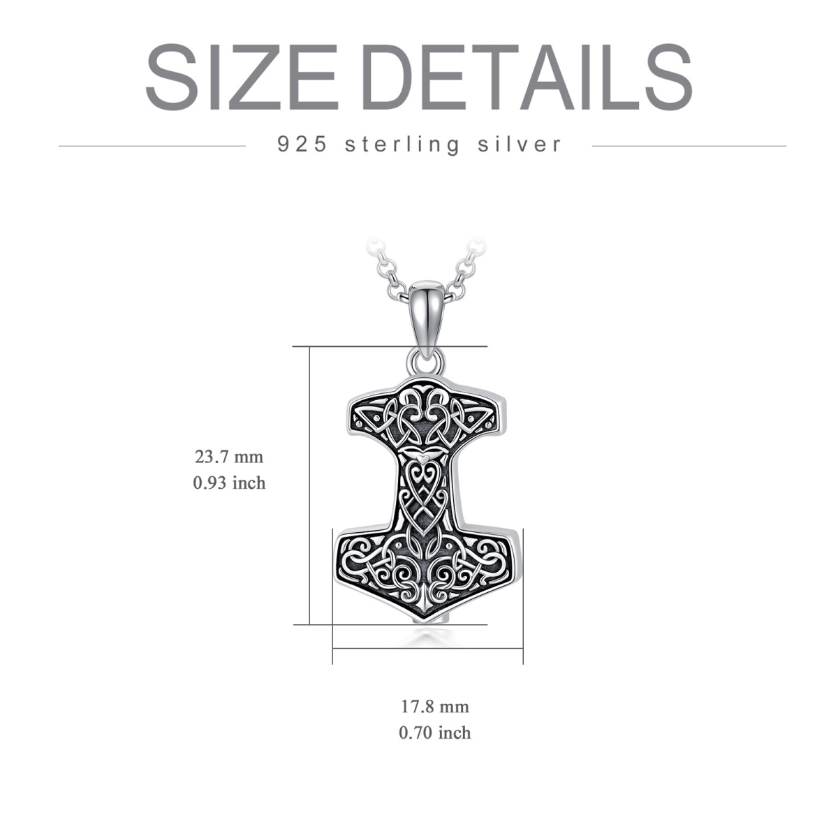 Collier d'urne en argent sterling pour cendres de Thor avec chaîne Rolo-6