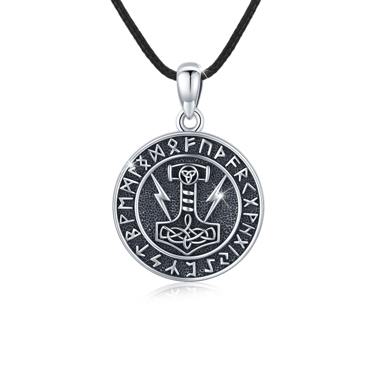 Collana con ciondolo a forma di martello di Thor e runa vichinga in argento sterling per uomo-1