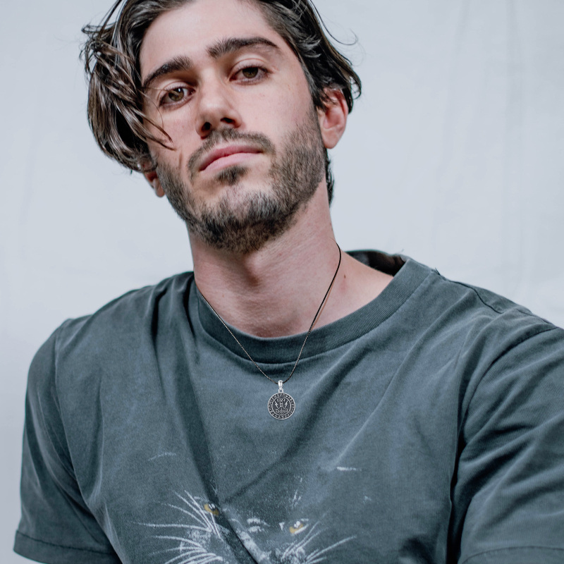 Sterling Silver Thor's Hammer & Viking Rune Pendant Necklace for Men-3