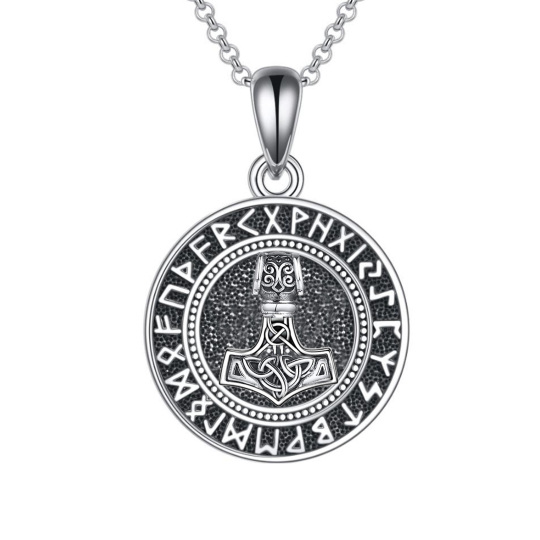 Collier en argent sterling avec pendentif marteau de Thor et runes vikings