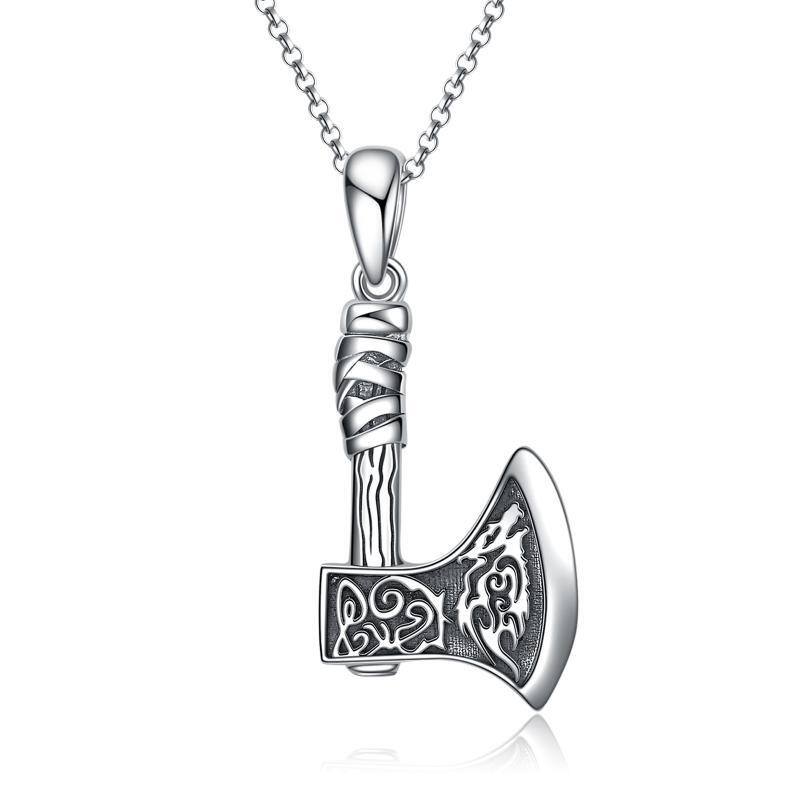 Collier pendentif loup marteau de Thor en argent sterling-1